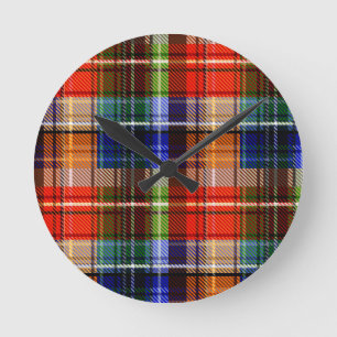 Rood Blauw Groen Geel Schotse Ruit Streep Ontwerp Ronde Klok
