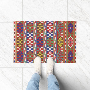 Rood Blauw Groen Geel Wit Oosters Kilim Tapijt Deurmat