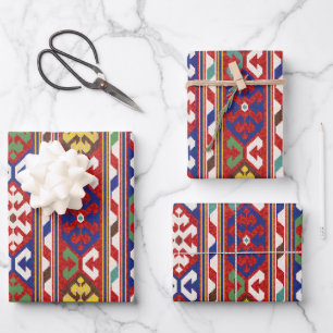 Rood Blauw Groen Geel Wit Oosters Kilim Tapijt Inpakpapier Vel