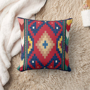 Rood Blauw Groen Geel Wit Oosters Kilim Tapijt Kussen