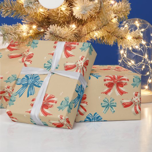 Rood, Blauw, Groen, Wit Lintpatroon Cadeaupapier (Feestdagen)