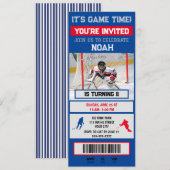 Rood &blauw Hockey keeper Ticket Feest Uitnodiging (Voorkant / Achterkant)