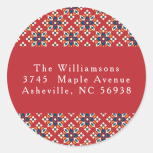  rood blauw kerst retour adres ronde sticker