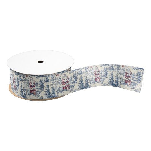 Rood & Blauw Kerstman Toile Grosgrain Lint (Spoel)