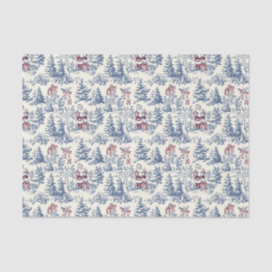 Rood & Blauw Kerstman Toile Tissuepapier (Voorkant)