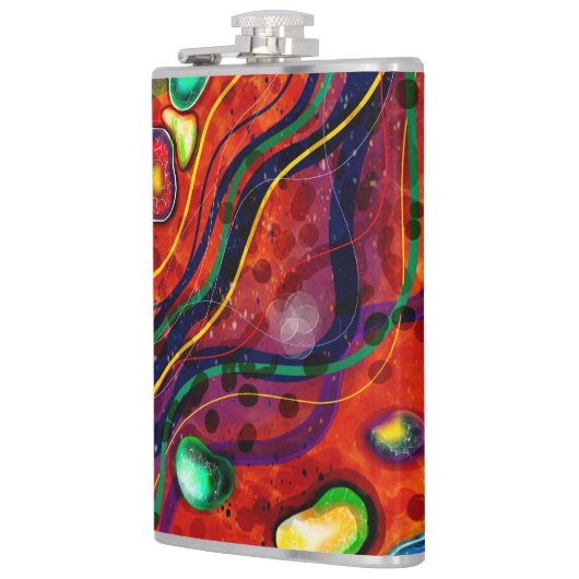 Rood, blauw, koper, groen, Paars Abstract modern Heupfles (Links)