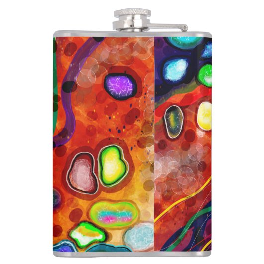 Rood, blauw, koper, groen, Paars Abstract modern Heupfles (Achterkant)