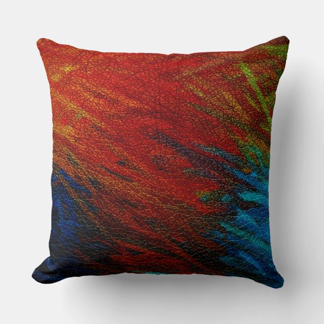  rood blauw leder kussen (Voorkant)