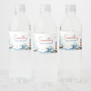 Rood Blauw Nautisch Baby shower Waterfles Etiket
