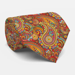 Rood Blauw Oranje Geel Goud Paisley Bloempatroon Stropdas