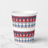 Rood blauw ornament papier beker (Achterkant)