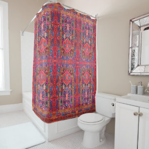 Rood + Blauw Perzisch Rug Oriental Carpet Print Douchegordijn