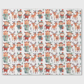 Rood Blauw Rendier Kerstmis Cadeaupapier (Vlak)