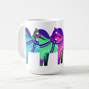 Rood/blauw/roze/groen Noords Folk Dala paard Koffiemok