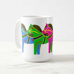Rood/blauw/roze/groen Noords Folk Dala paard Koffiemok