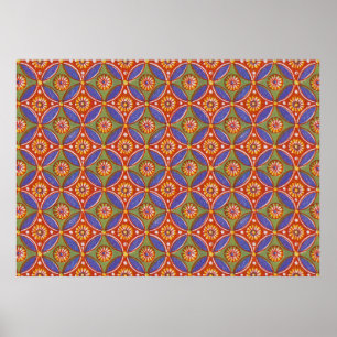 Rood Blauw Rustieke Kleurrijke Cirkel Egypte Art P Poster