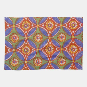 Rood Blauw Rustieke Kleurrijke Cirkel Egypte Art P Theedoek
