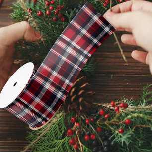 Rood Blauw Schotse Ruit Patroon Festive Kerstmis Lint