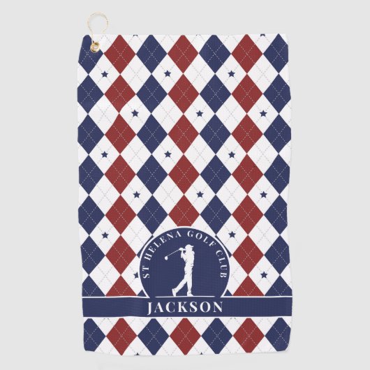 Rood Blauw Sterren Argyle Gepersonaliseerd Monogra Golfhanddoek (Voorkant)