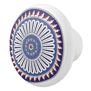 Rood & Blauw Turks Iznik Bloemmotief Tulp Anjer Keramische Knop