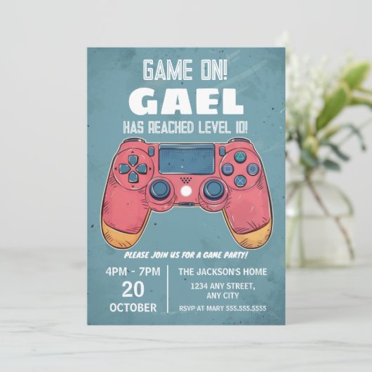 Rood & Blauw Videogame Gaming Kind's Verjaardagsfe Kaart (Staand voorkant)