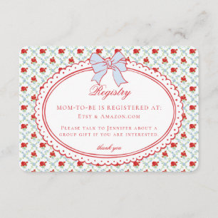 Rood & Blauw Vintage Fantasie Bloemen Baby Cadeau  Informatiekaartje