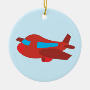 Rood & Blauw Vliegtuig Keramisch Ornament