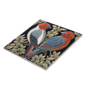 Rood Blauw Vogelpaar - Art Nouveau Art Deco Vogels Tegeltje (Zijkant)