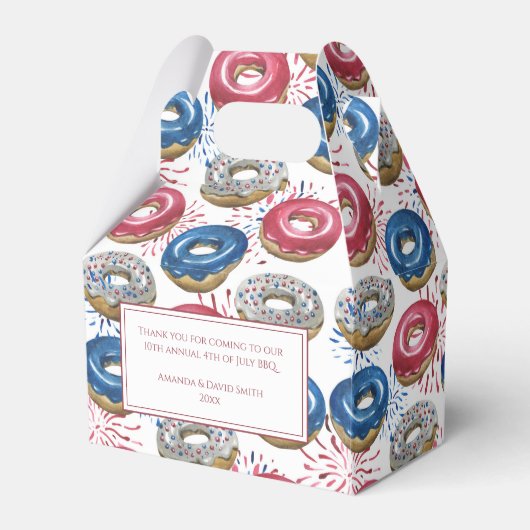 Rood Blauw Vuurwerk Donuts 4th van Juli Feest Bedankdoosjes (Voorkant Zijde)