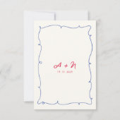 Rood & Blauw Wavy Hand getrokken Border Monogram H Bedankkaart (Achterkant)