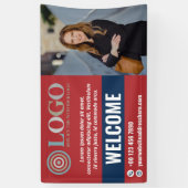 Rood Blauw Welkom Small Business Foto Logo Promo Spandoek (Verticaal)