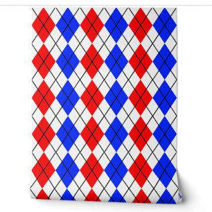 Rood Blauw Wit Argyle Diamant Patroon Ontwerp Behang