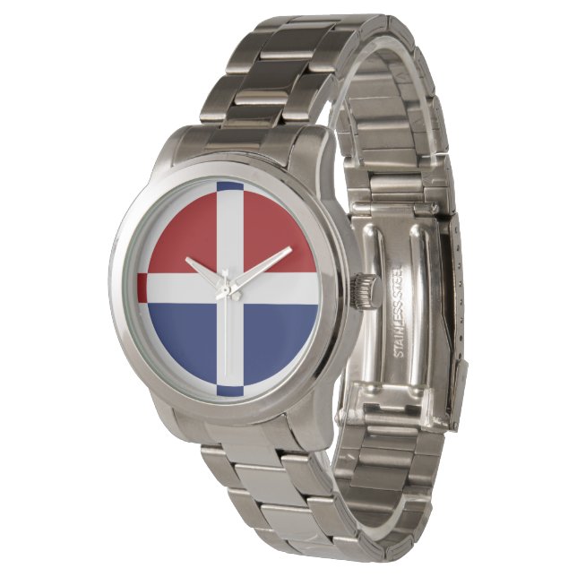 Rood, Blauw, & Wit Bescheiden Kruishorloge Horloge (Gekanteld)