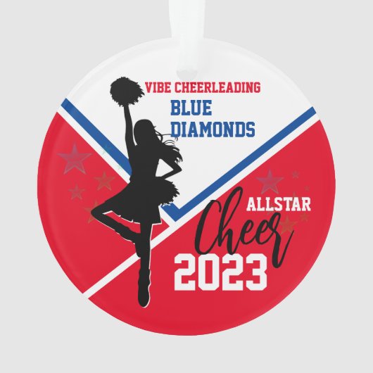 Rood Blauw Wit Cheerleading Acryl Ornament (achterkant)