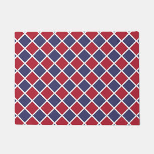 Rood Blauw Wit Harlekijn Ruit Schachbrett Motief Deurmat