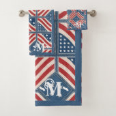 Rood Blauw Wit Patroon Sterren en Strepen Monogram Bad Handdoek (Insitu)