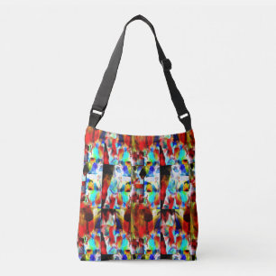 Rood Blauw Wit Zwart Moderne Kunst Abstracte Print Crossbody Tas