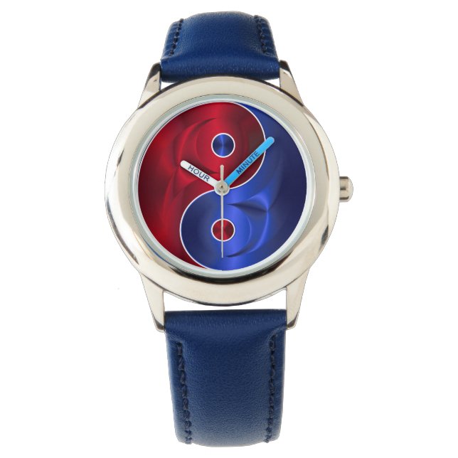 Rood blauw Yin Yang horloge (Voorkant)