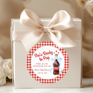 Rood & Blauw Ze is klaar om te baren Baby Shower Ronde Sticker