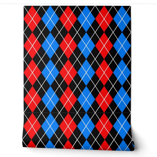 Rood Blauw Zwart Argyle Diamond Pattern Design Behang (Afrollen)