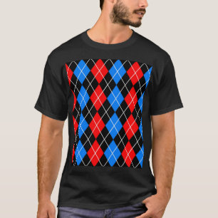 Rood Blauw Zwart Argyle Schotse Plaid Ontwerp T-shirt