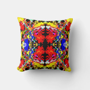 Rood Blauw Zwart Geel Hypnose Bloempatroon Kussen