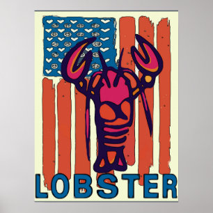 Rood-blauwe lobstervlag poster