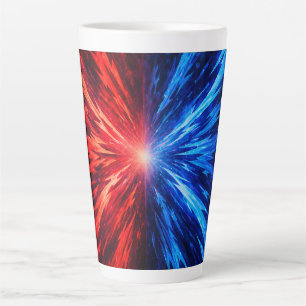 rood blauwe shirt, abstracte explosie shirt, energ latte mok