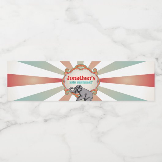 Rood Blauwgroen Blauw Circus Verjaardag Waterfles Etiket (Enkel label)