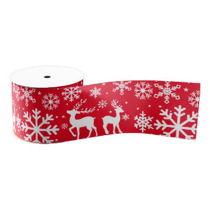 Rood Blauwgroen Holly Sneeuwvlokken en rendieren K Grosgrain Lint