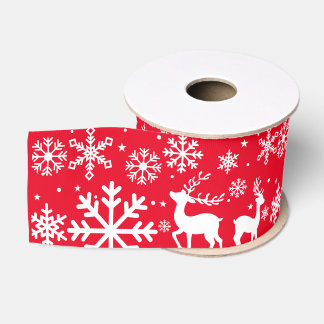 Rood Blauwgroen Holly Sneeuwvlokken en rendieren K Grosgrain Lint