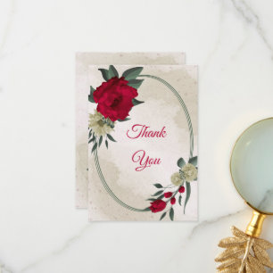 Rood & bleek geel bloemen & groen blad bedankkaart