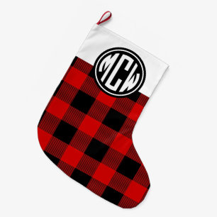 Rood Blk Buffel cheque Cirkel Monogram lettertype  Grote Kerstsok