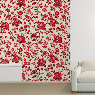 Rood Bloem Motief Vintage Patroon Behang